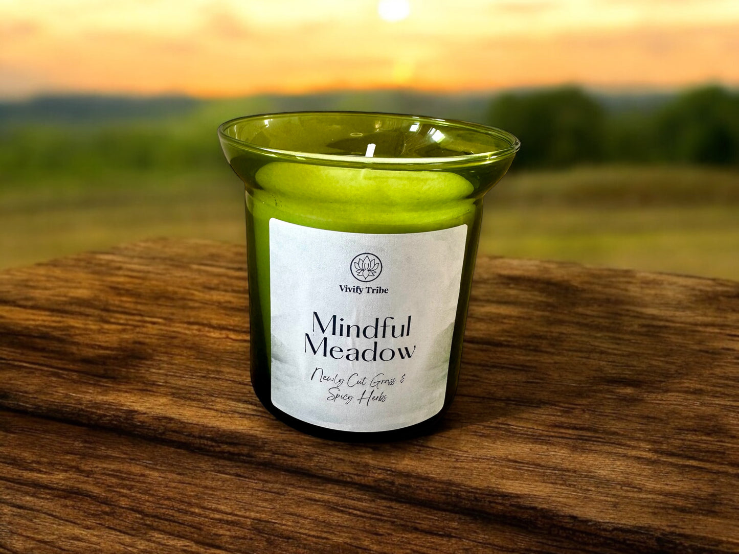 Aromatherapy candle for mindfulness & renewal with scents of freshly cut grass and spicy herbs