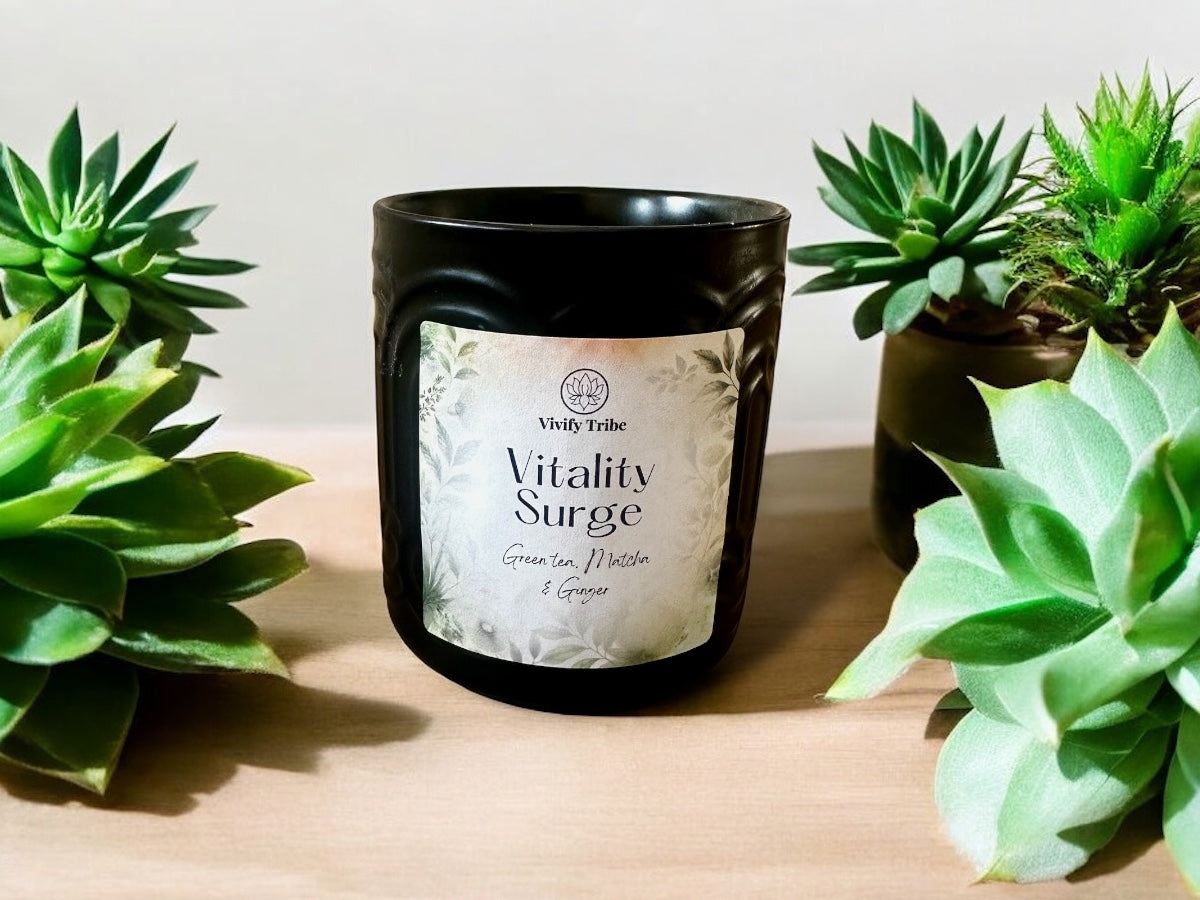 Aromatherapy candle for spiritual awakening & energetic alignment with scents of green tea and matcha